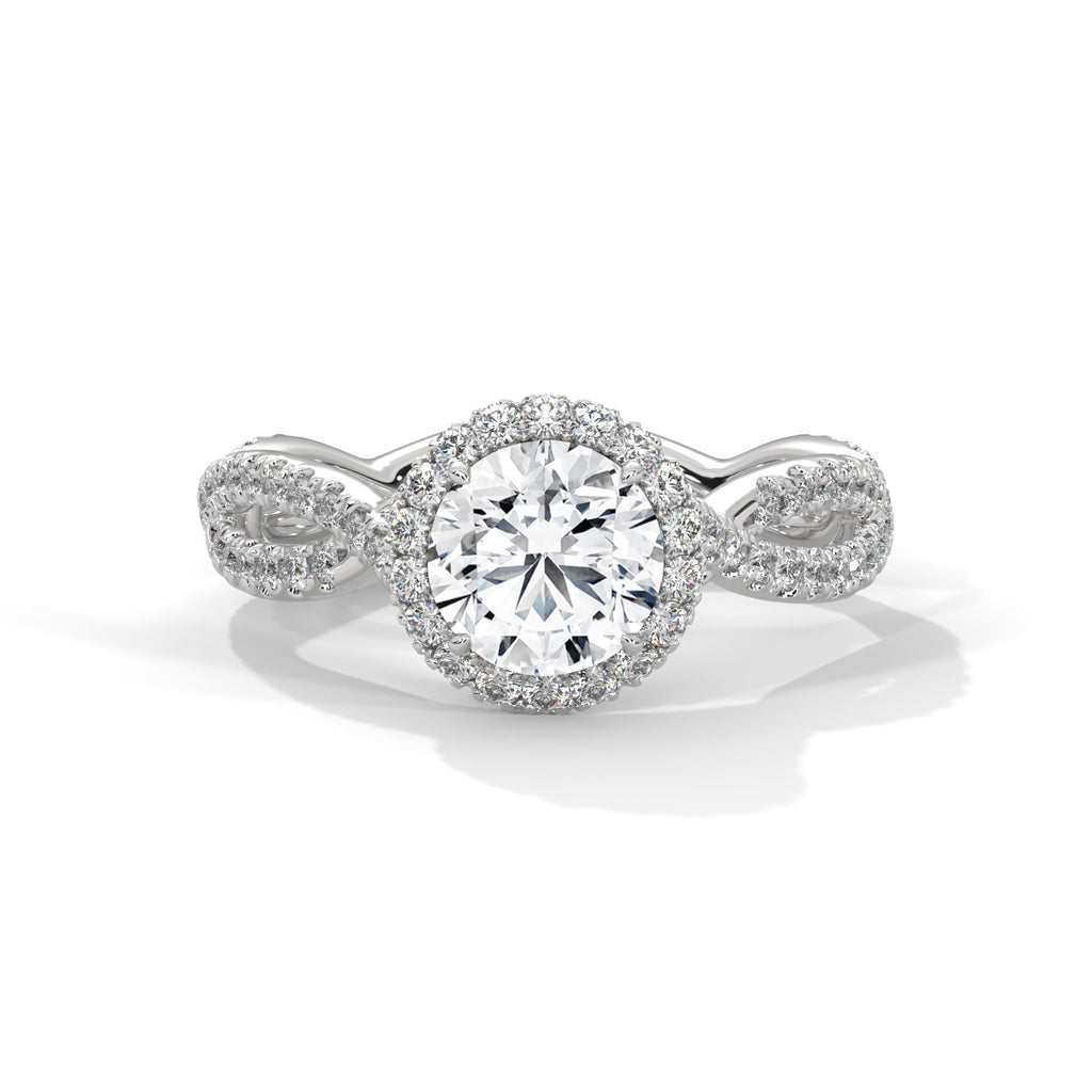 1.40 Carat Criss Cross Round Cut Lab Diamond Halo Wedding Ring