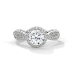 Twisted Shank Round Diamond Halo Engagement Ring