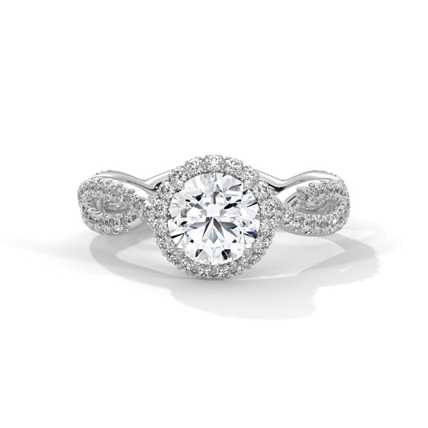 Twisted Shank Round Diamond Halo Engagement Ring