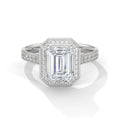2.49 Carat Emerald Cut Halo Lab Grown Diamond Cathedral Ring