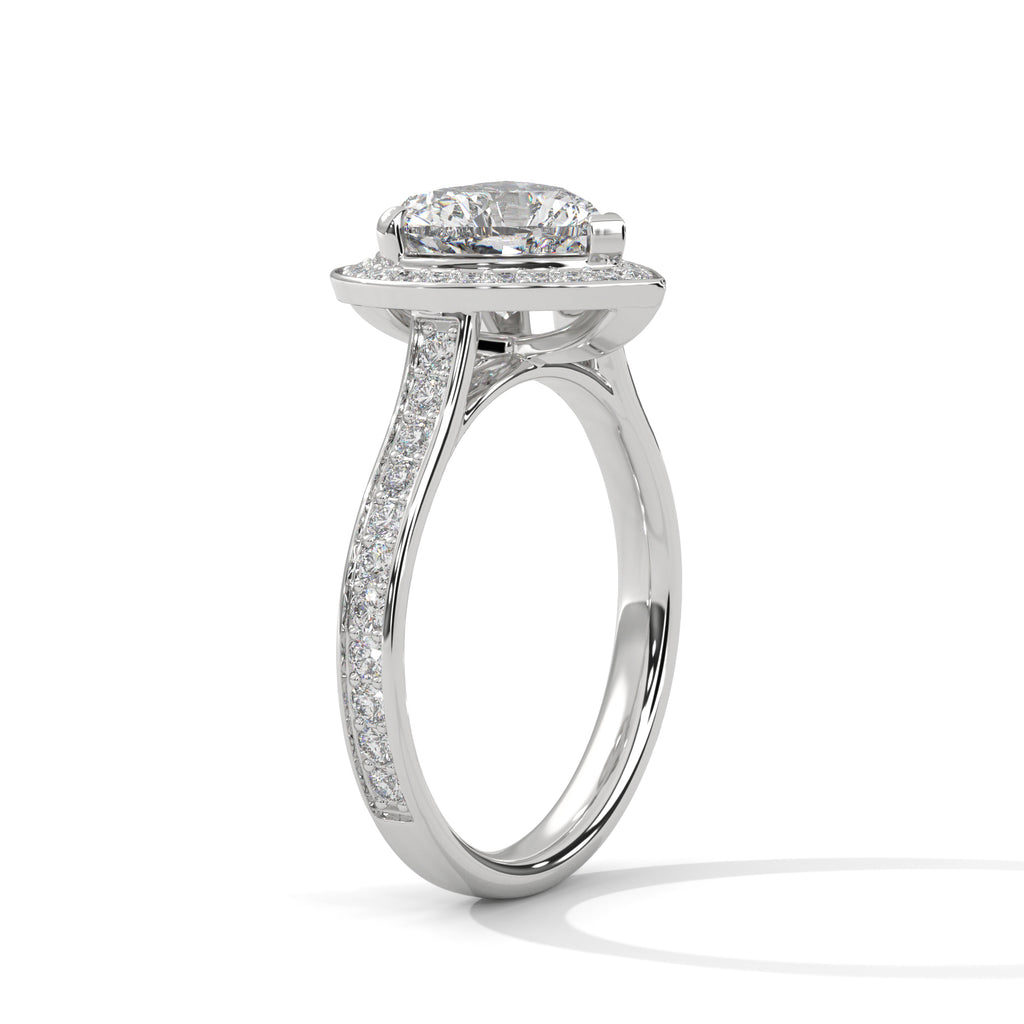 Unique Heart Cut Lab Diamond Halo Solitaire Ring