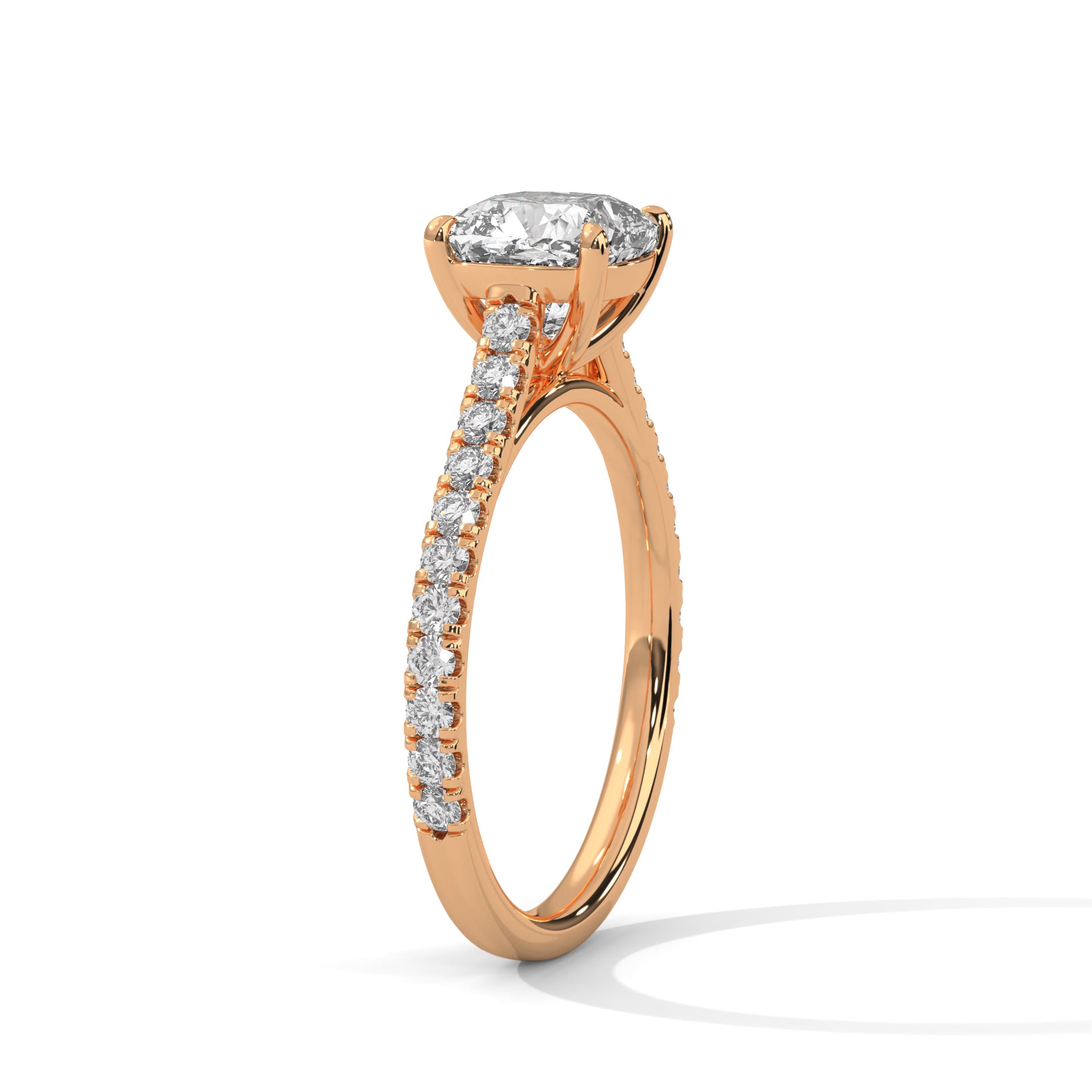 1.40 Carat Lab Grown Cushion Cut Diamond Side Stone Ring