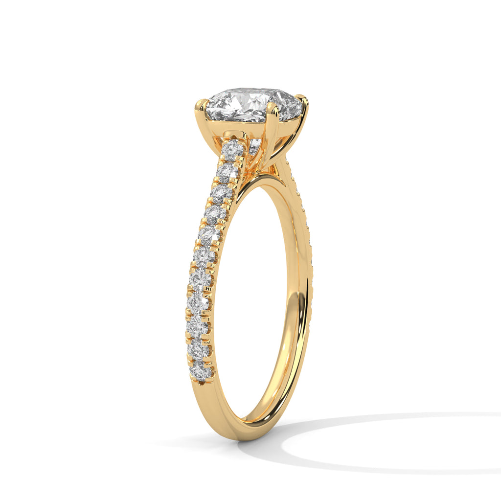 1.40 Carat Lab Grown Cushion Cut Diamond Side Stone Ring