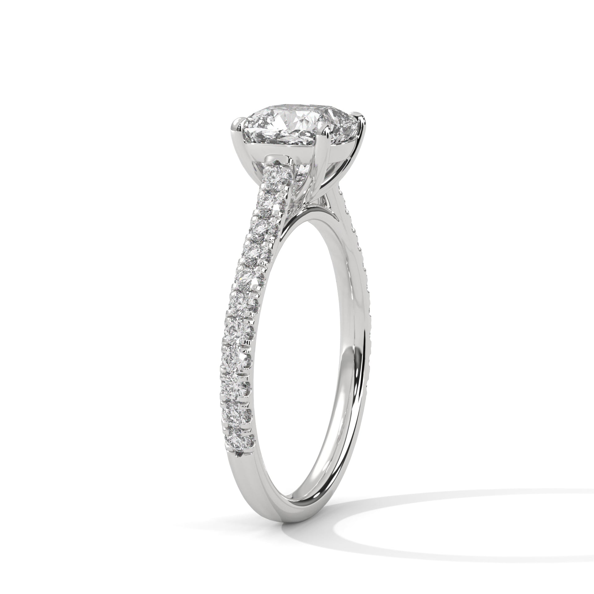 1.40 Carat Lab Grown Cushion Cut Diamond Side Stone Ring
