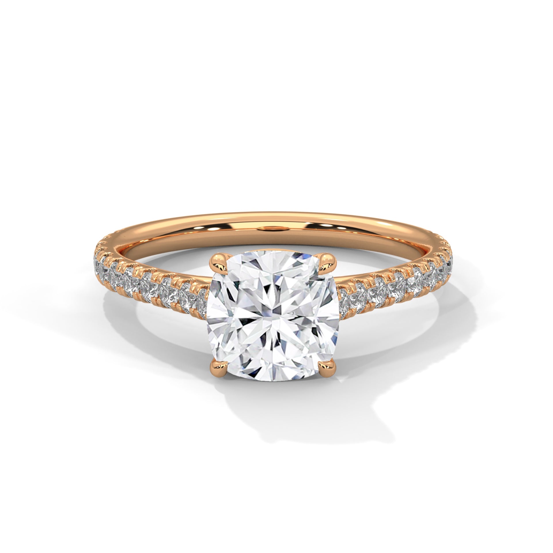1.40 Carat Lab Grown Cushion Cut Diamond Side Stone Ring