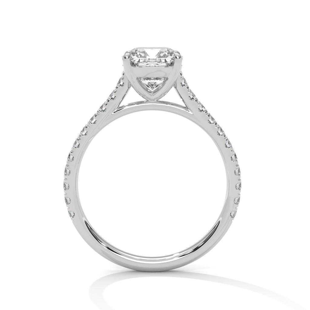 1.40 Carat Lab Grown Cushion Cut Diamond Side Stone Ring