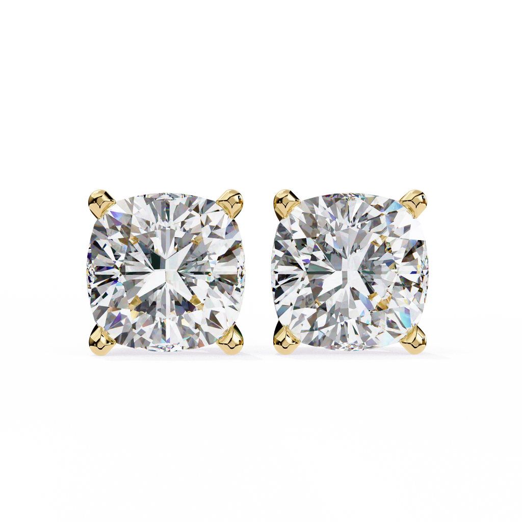 Cushion Diamond Stud Earrings 4-Prong Basket Setting