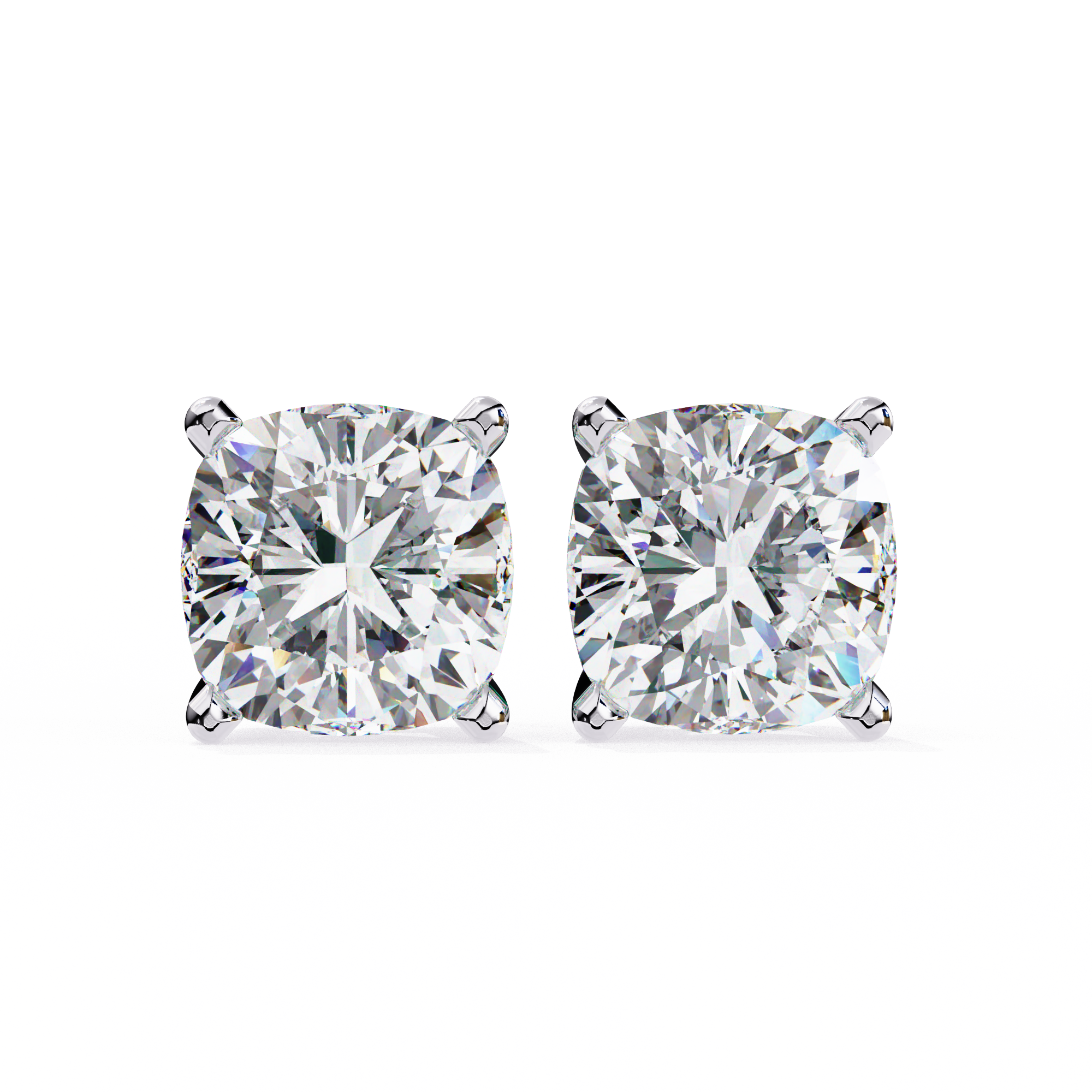 Cushion Diamond Stud Earrings 4-Prong Basket Setting
