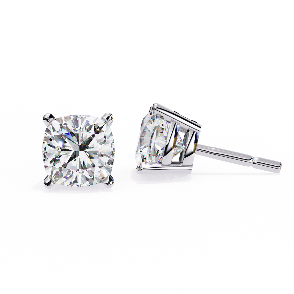 Cushion Diamond Stud Earrings 4-Prong Basket Setting