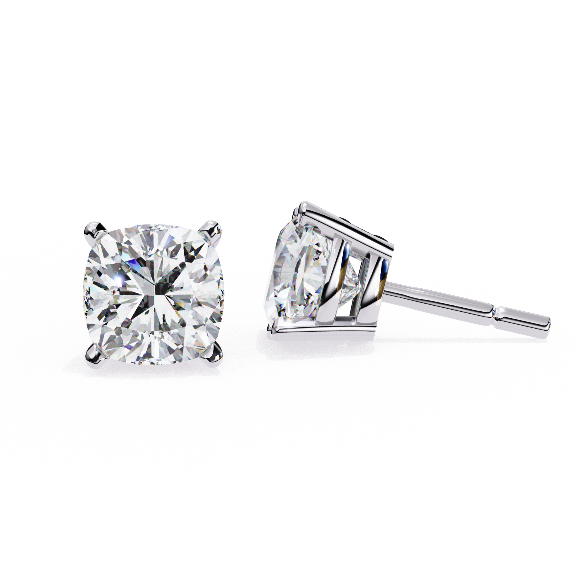 Cushion Diamond Stud Earrings 4-Prong Basket Setting