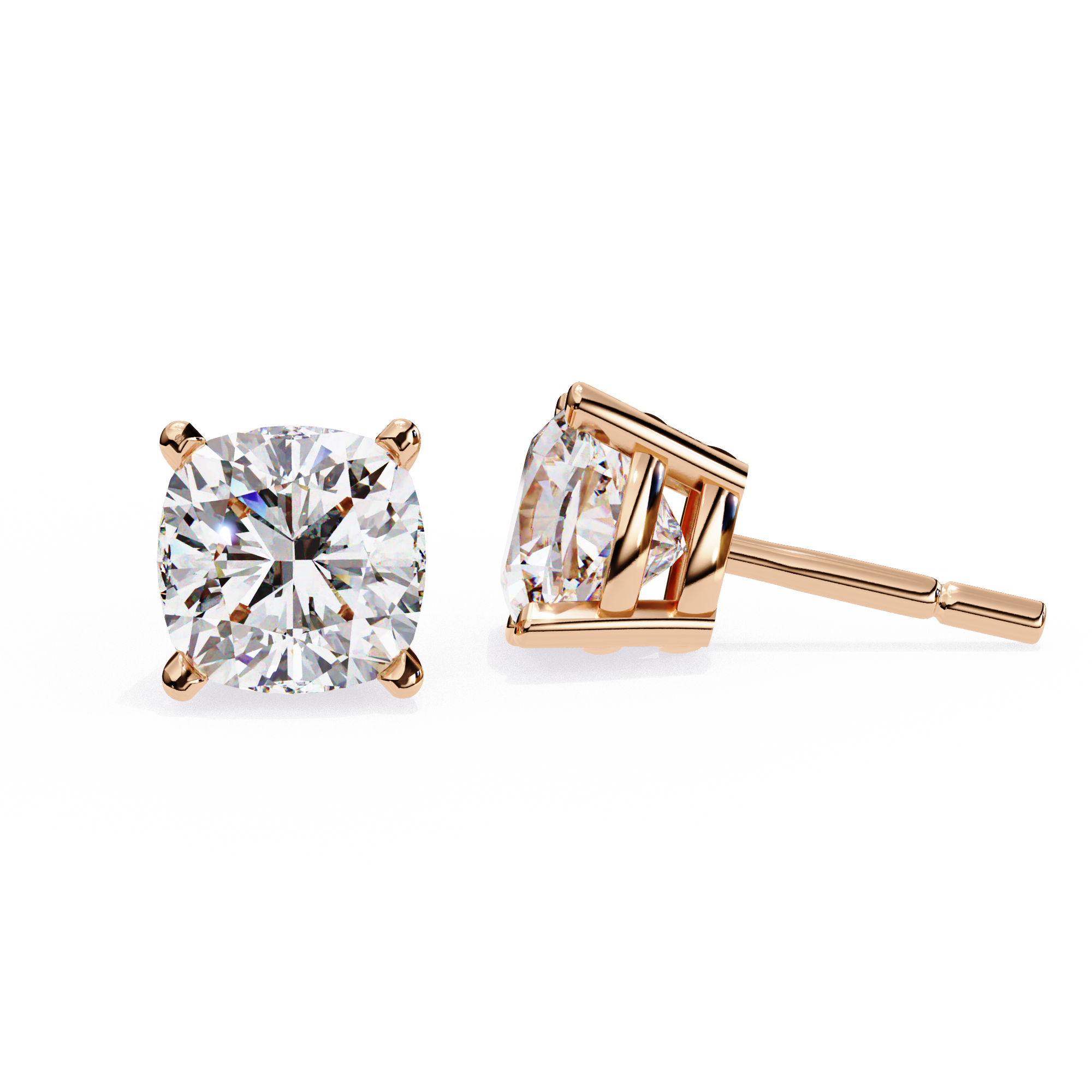 Cushion Diamond Stud Earrings 4-Prong Basket Setting