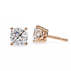 Cushion Diamond Stud Earrings 4-Prong Basket Setting