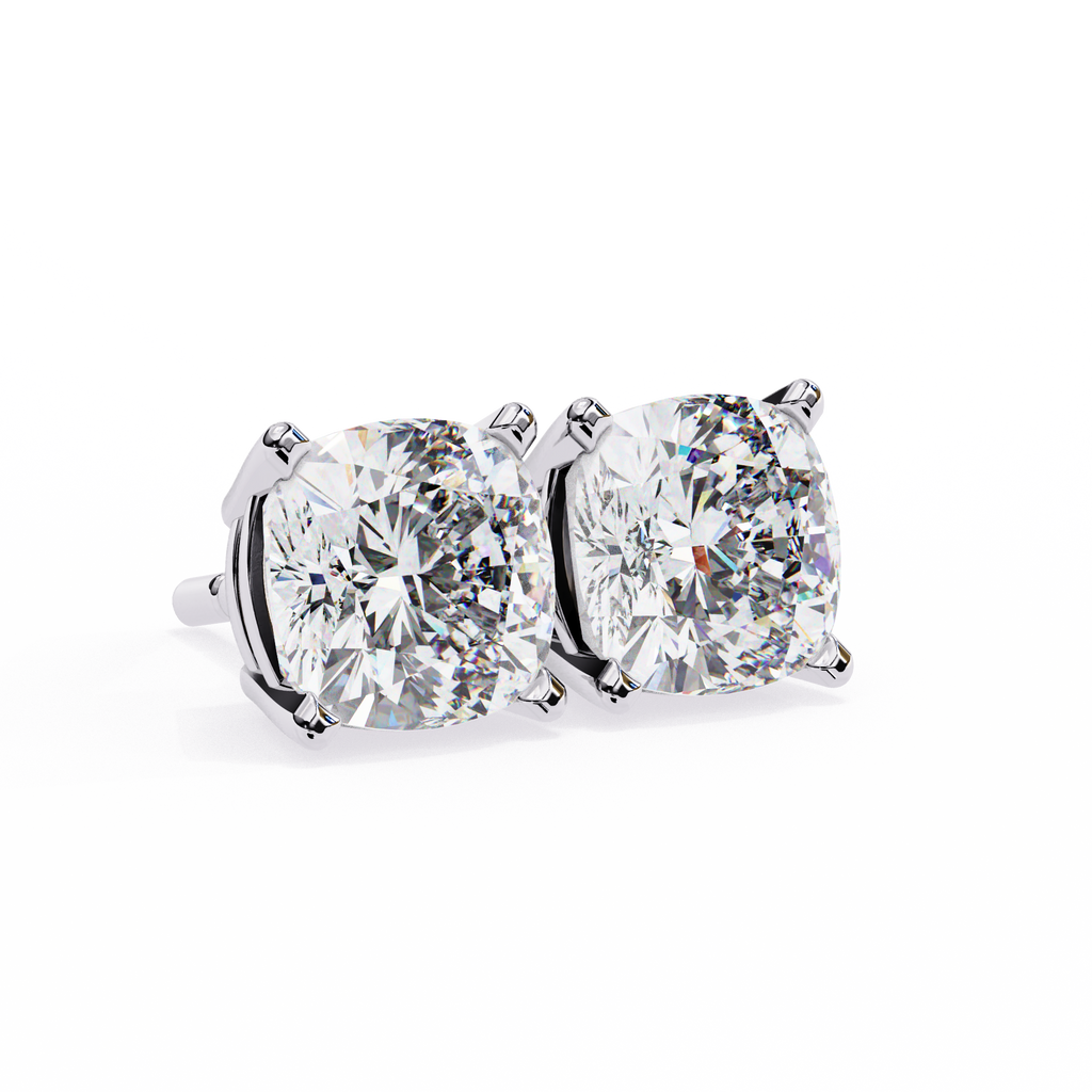 Cushion Diamond Stud Earrings 4-Prong Basket Setting