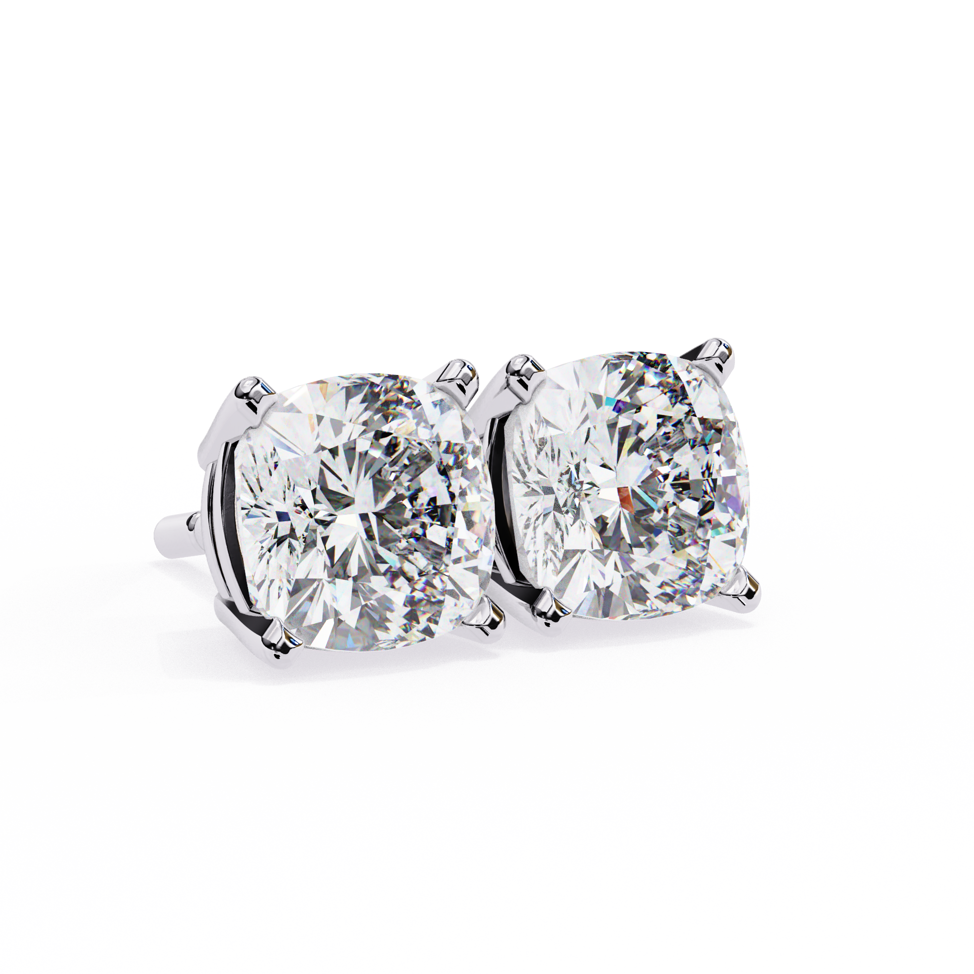 Cushion Diamond Stud Earrings 4-Prong Basket Setting