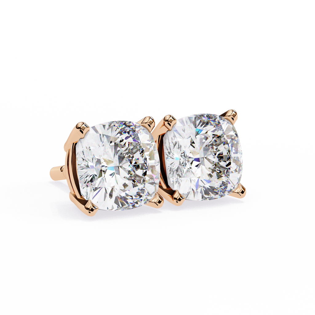 Cushion Diamond Stud Earrings 4-Prong Basket Setting
