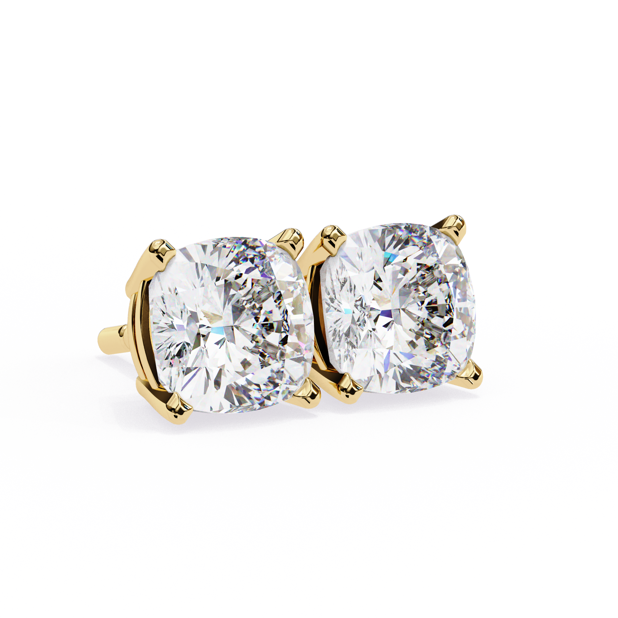 Cushion Diamond Stud Earrings 4-Prong Basket Setting