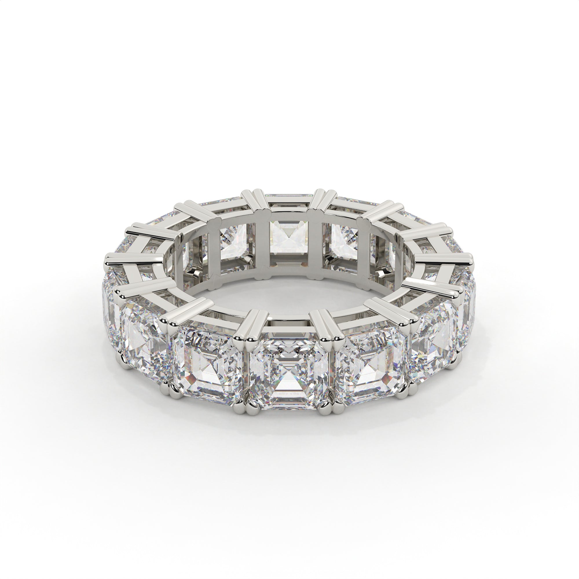 Diamond ring with a geometric design on a white background