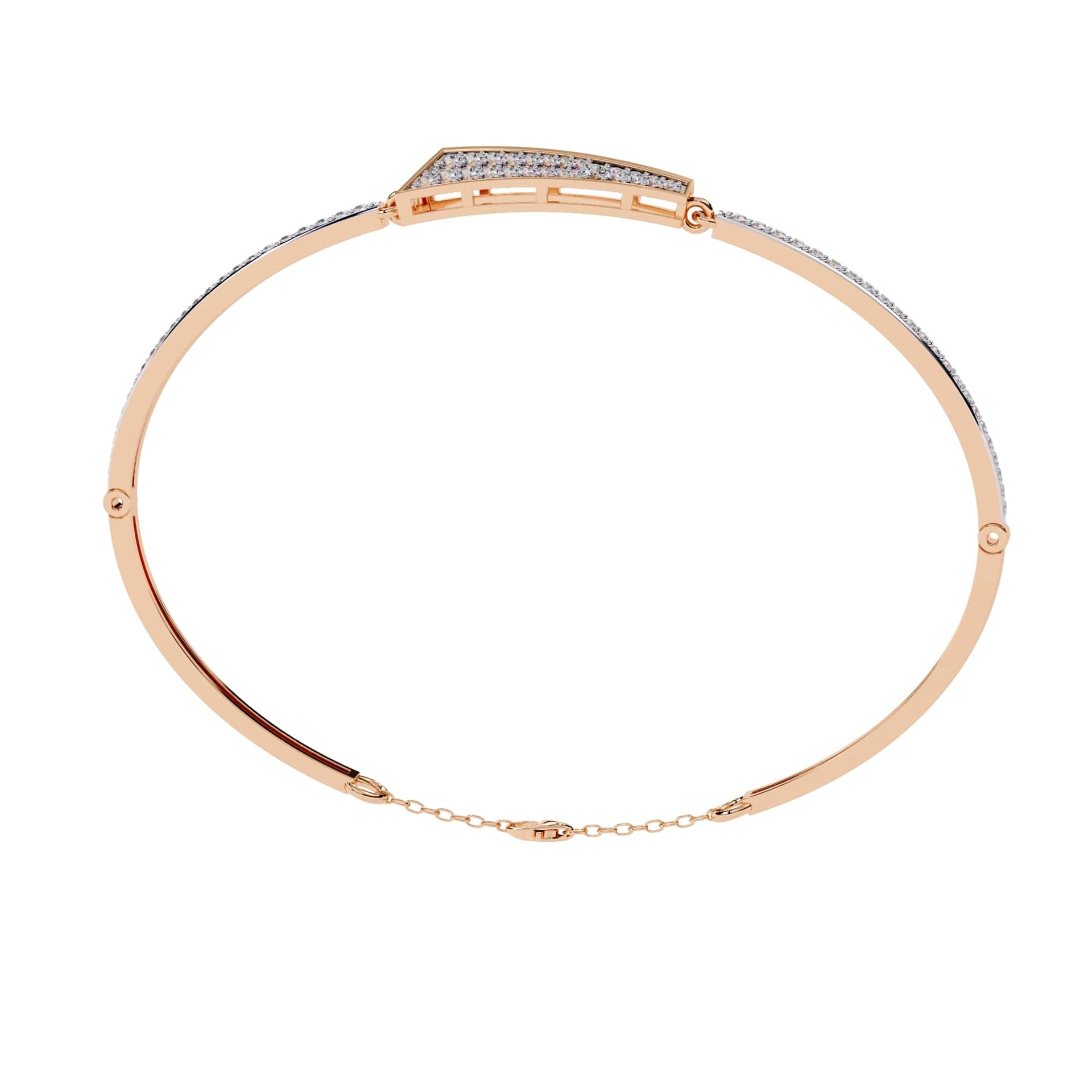 Rose gold bracelet with diamond accents on a white background