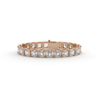 Rose gold bracelet with square-cut diamonds on a white background