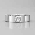 Asscher cut lab grown diamond solitaire engagement ring for men featuring a polished white gold band and a centered Asscher diamond in a sleek bezel-style setting.