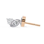 Diamond stud earrings with rose gold and silver posts on a white background