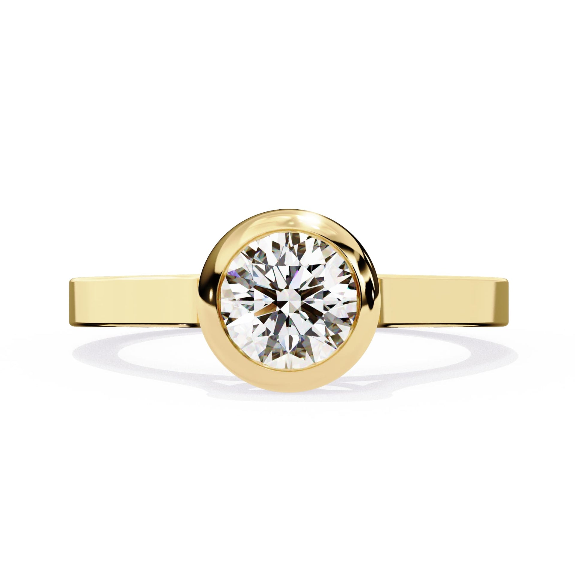 Gold ring with a diamond on a white background