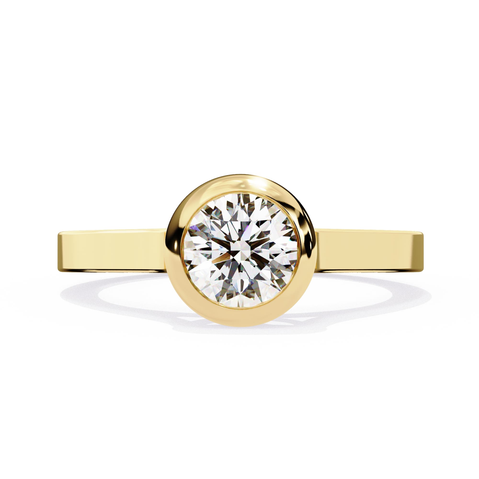 Gold ring with a diamond on a white background