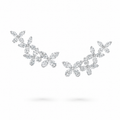 Silver-toned leaf cluster stud earrings set with clear marquise and round-cut gemstones, arranged in two separate pieces on a white background.