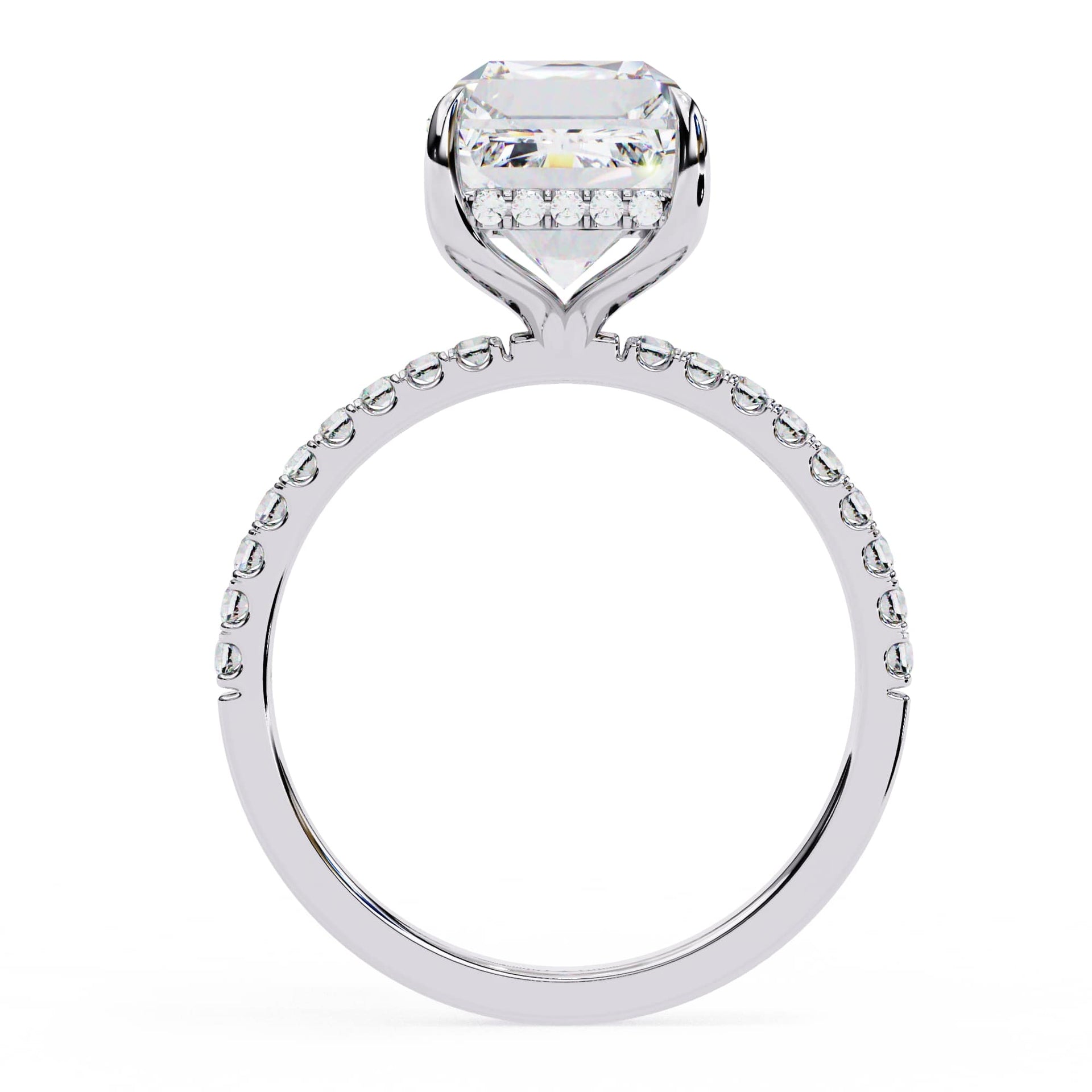 Emerald Cut Lab Diamond Hidden Halo Engagement Ring