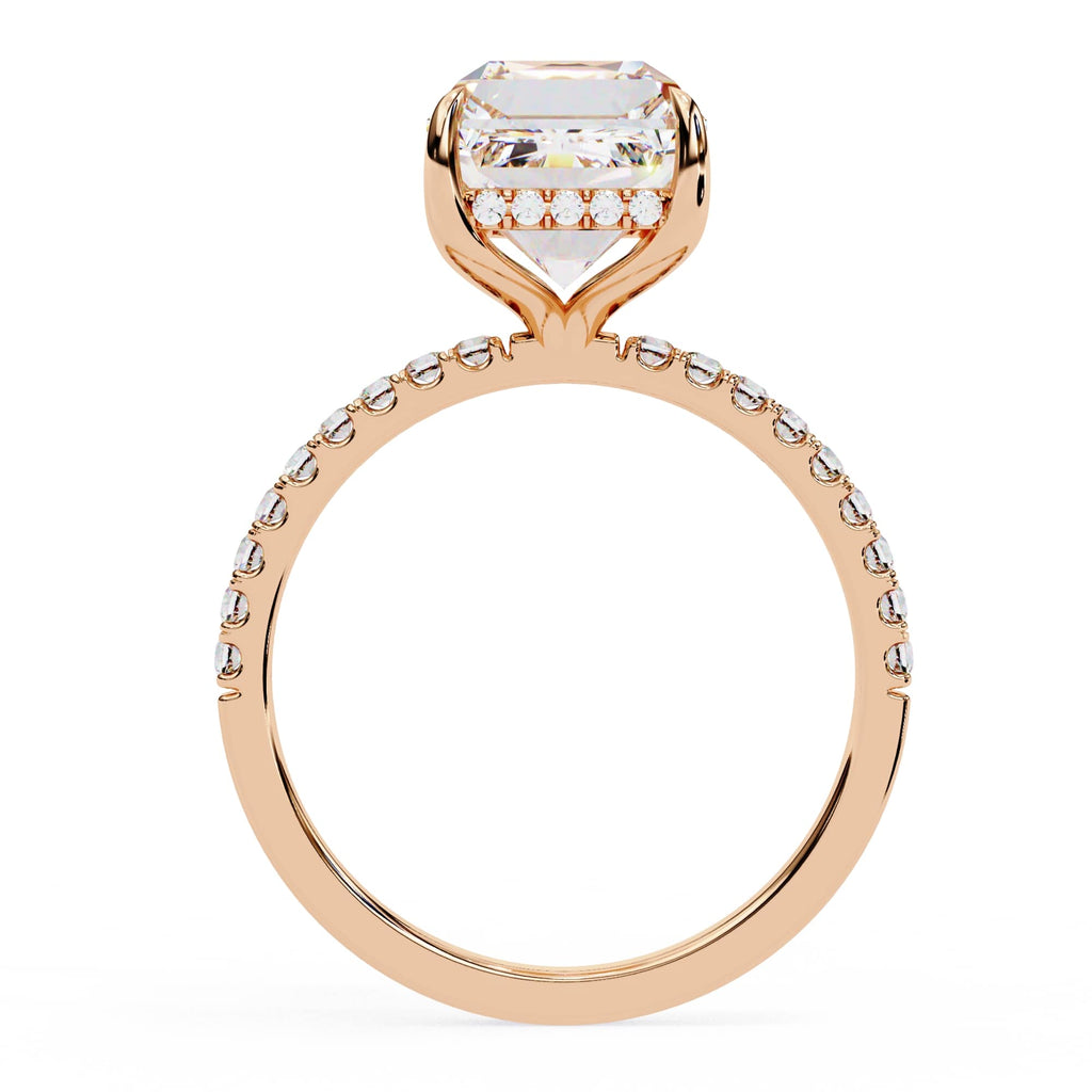 Emerald Diamond Hidden Halo Engagement Ring