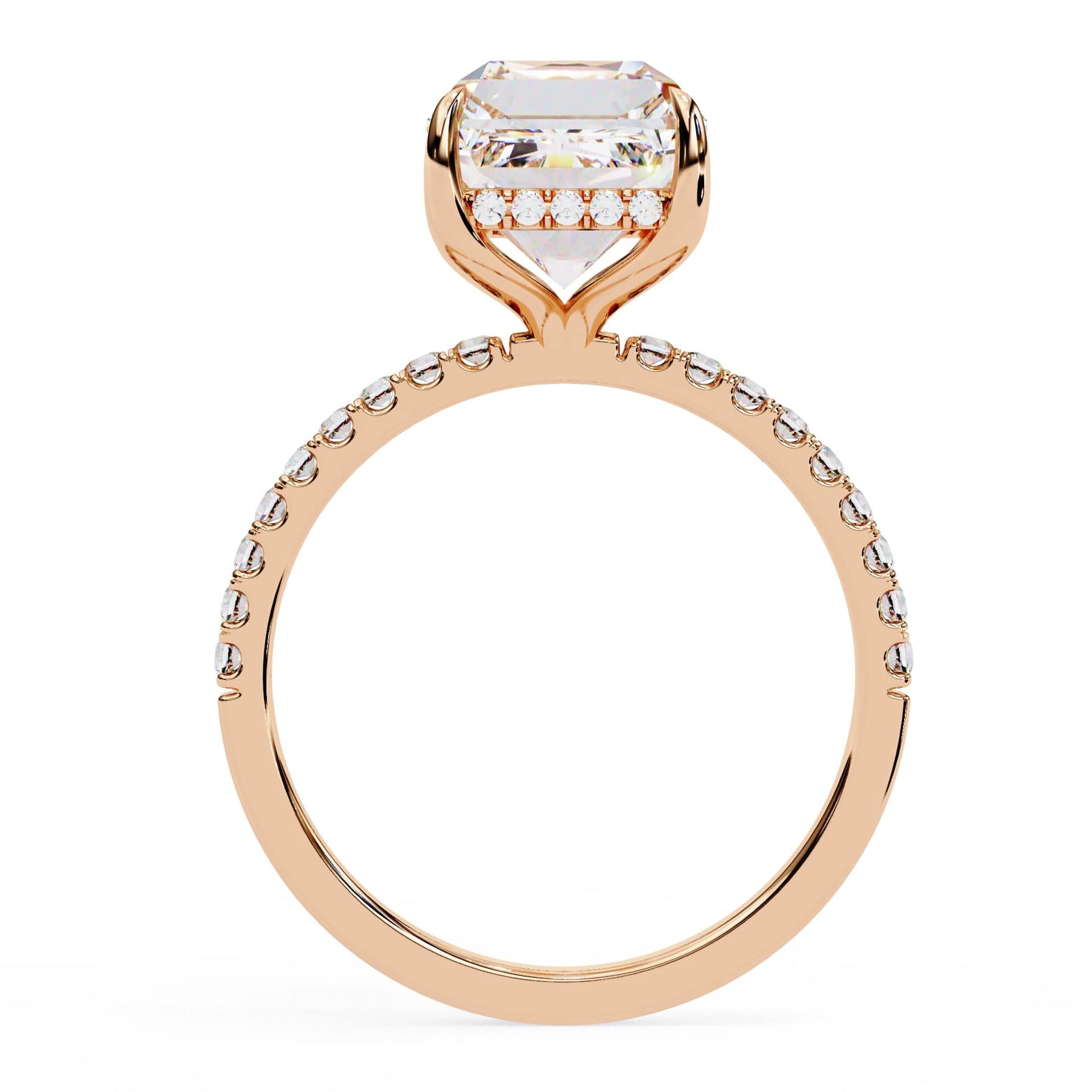 Emerald Cut Lab Diamond Hidden Halo Engagement Ring