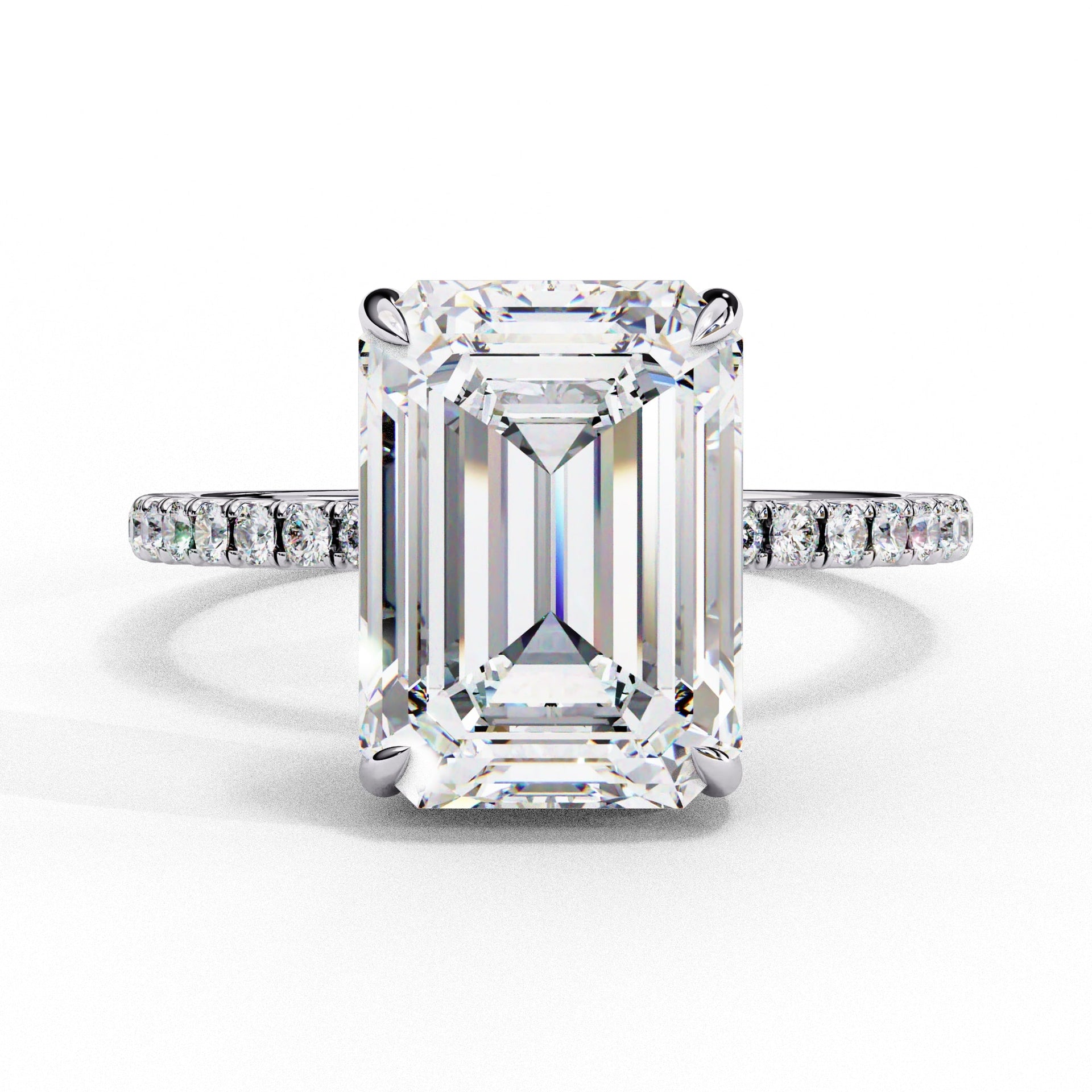 Emerald Cut Lab Diamond Hidden Halo Engagement Ring