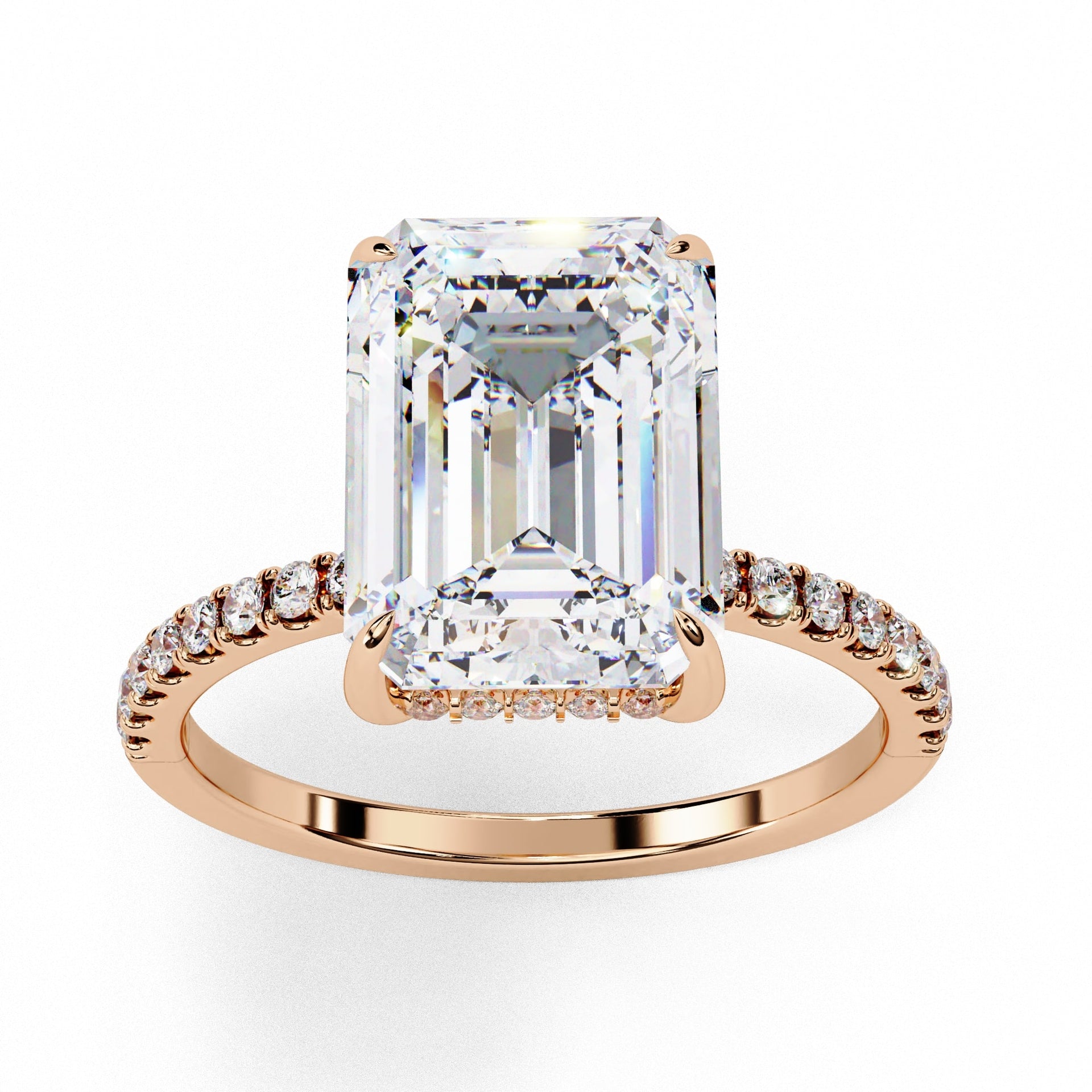 Emerald Cut Lab Diamond Hidden Halo Engagement Ring