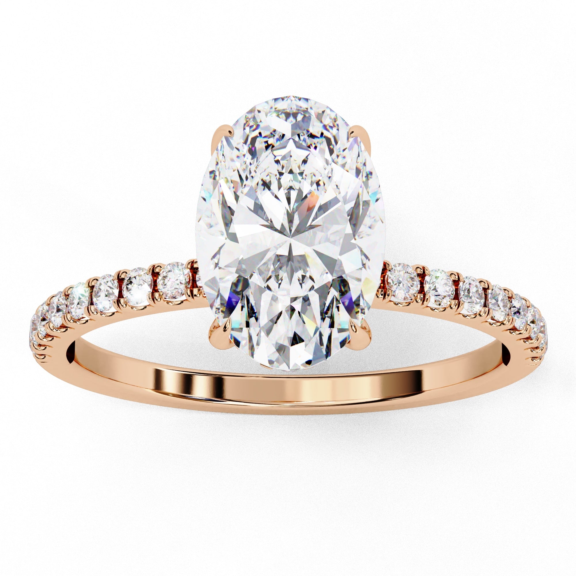 1.44 carat lab-grown oval cut diamond engagement ring in rose gold.