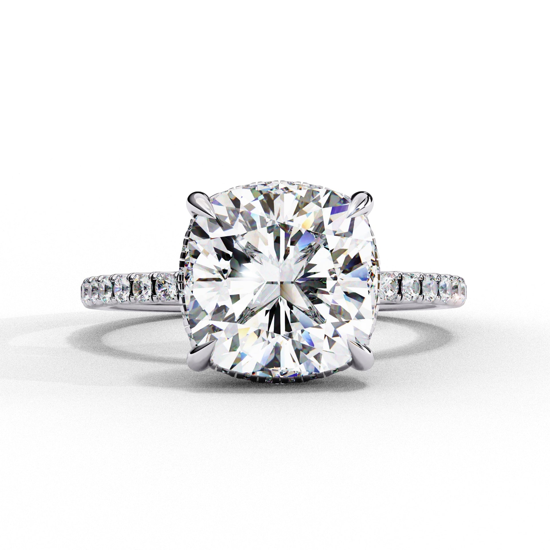 Lab Diamond Cushion Cut Solitaire Accent Engagement Ring