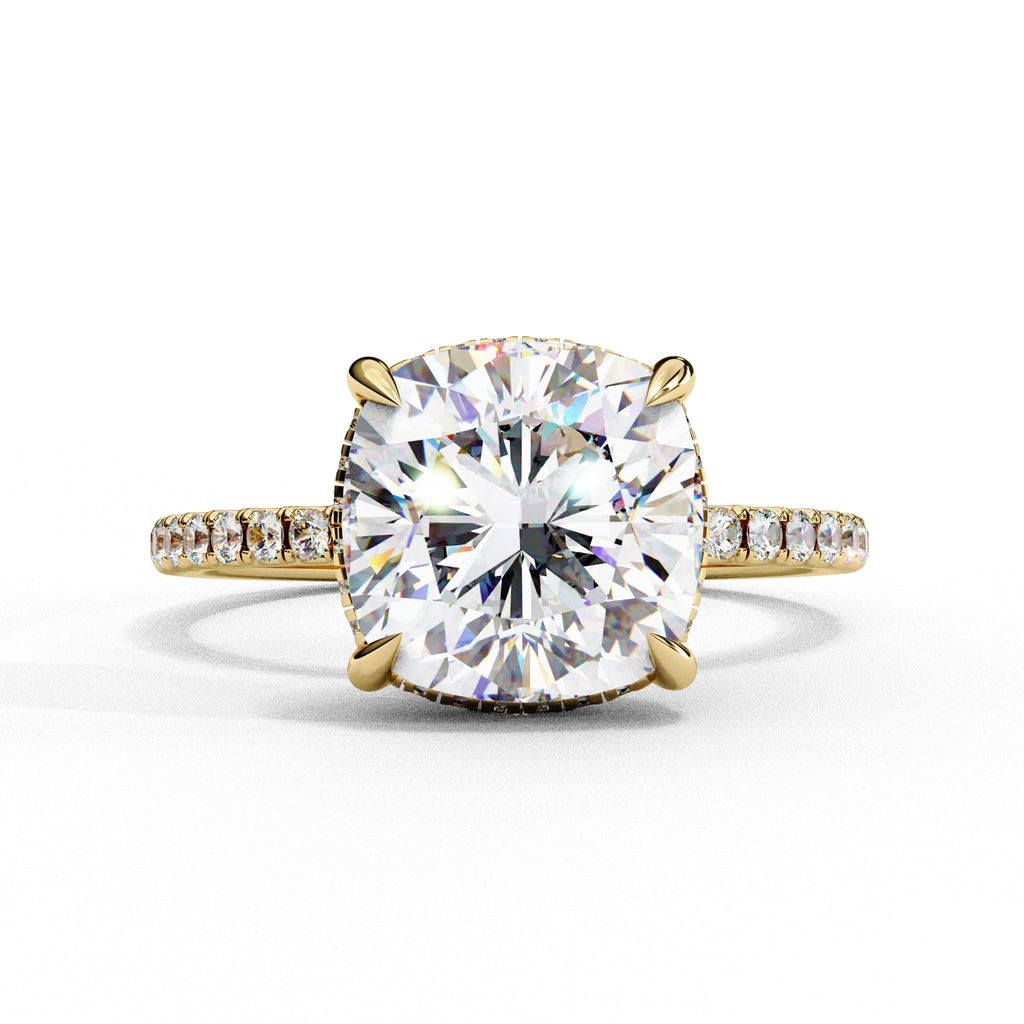Lab Diamond Cushion Cut Solitaire Accent Engagement Ring