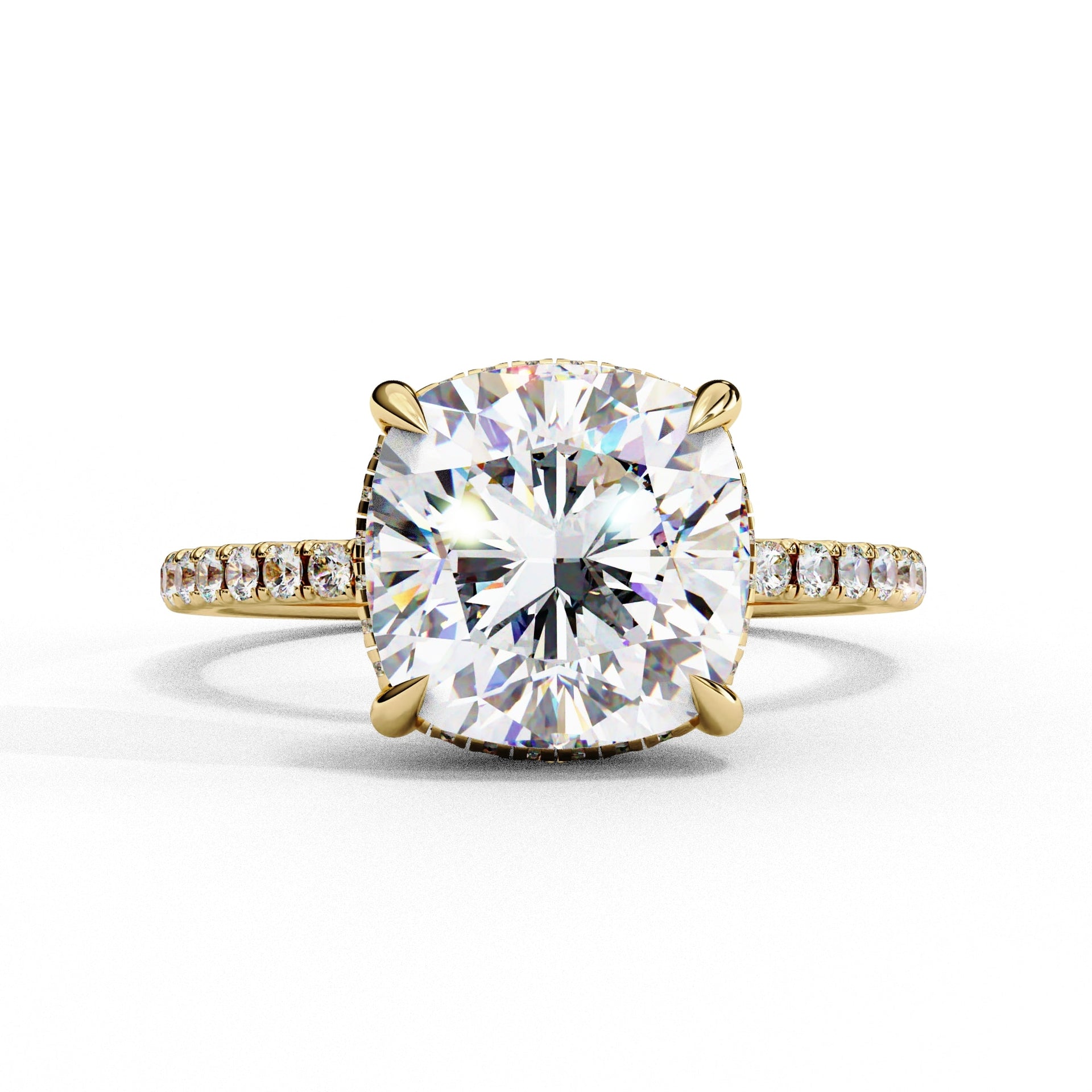 Lab Diamond Cushion Cut Solitaire Accent Engagement Ring