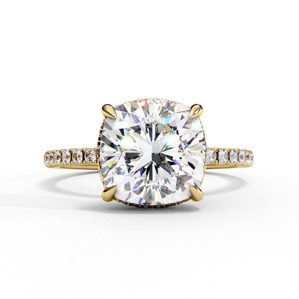 Lab Diamond Cushion Cut Solitaire Accent Engagement Ring