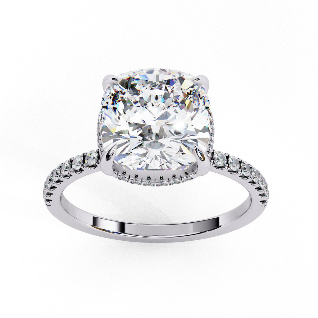 Lab Diamond Cushion Cut Solitaire Accent Engagement Ring