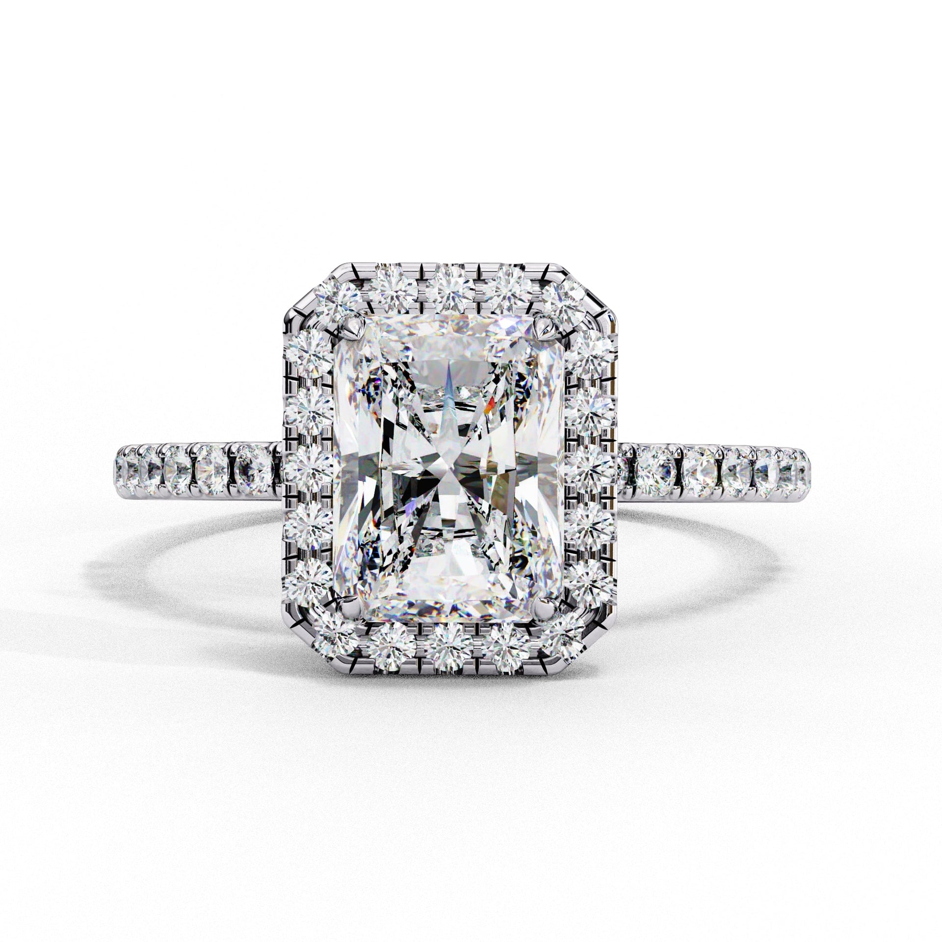 Radiant Cut Lab Diamond Engagement Ring With Halo Setting