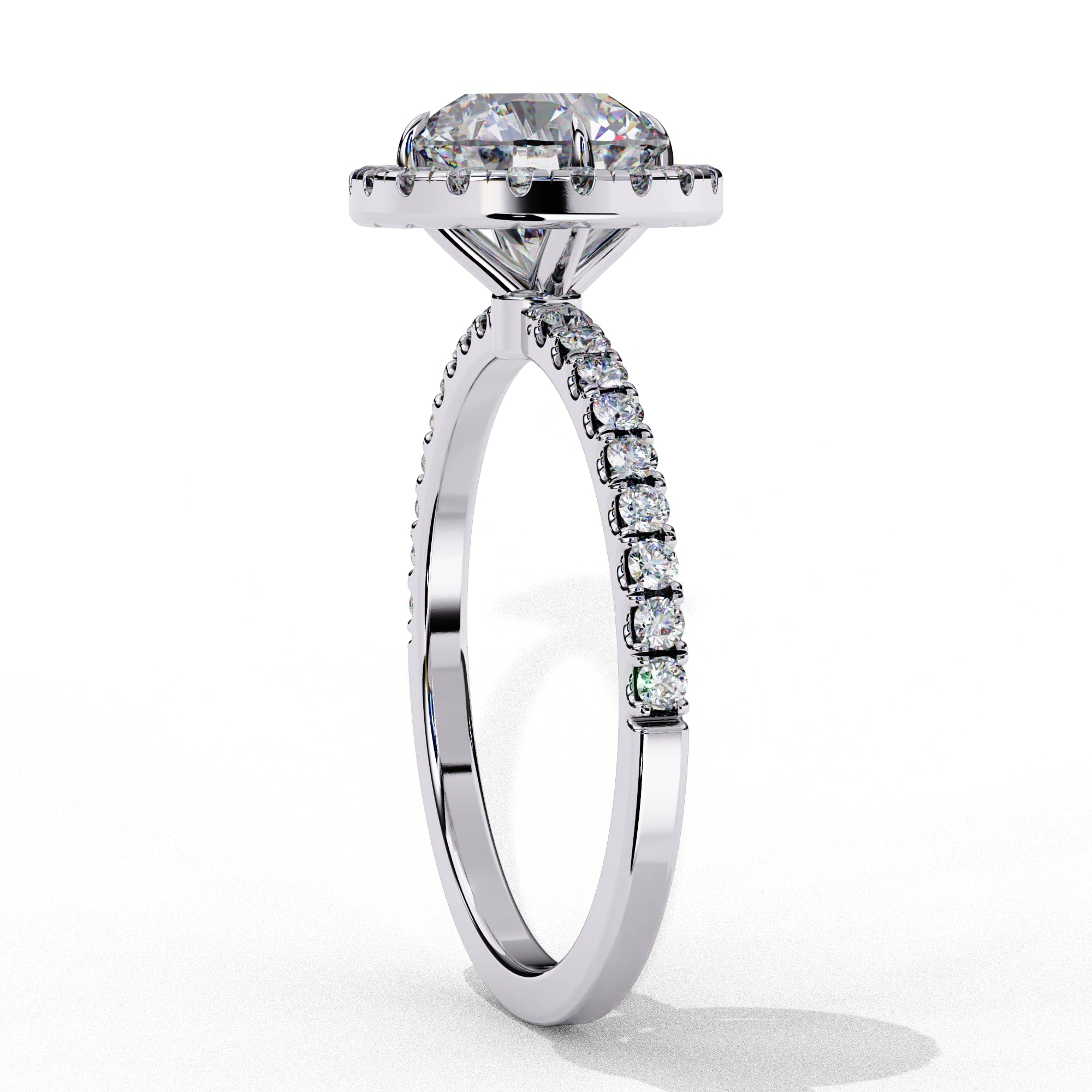 Halo Solitaire Engagement Ring With Round Cut Diamond