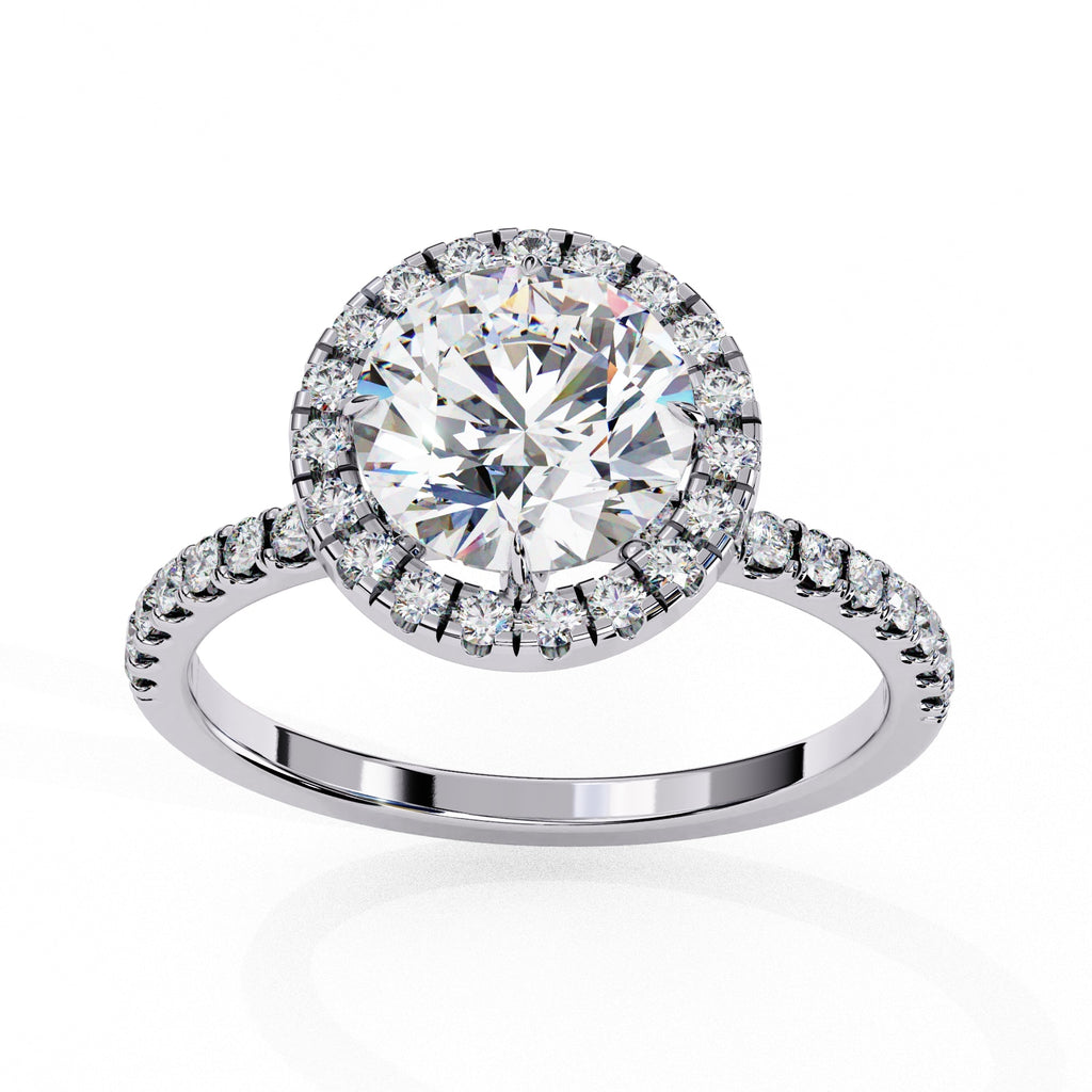 Halo Solitaire Engagement Ring With Round Cut Diamond