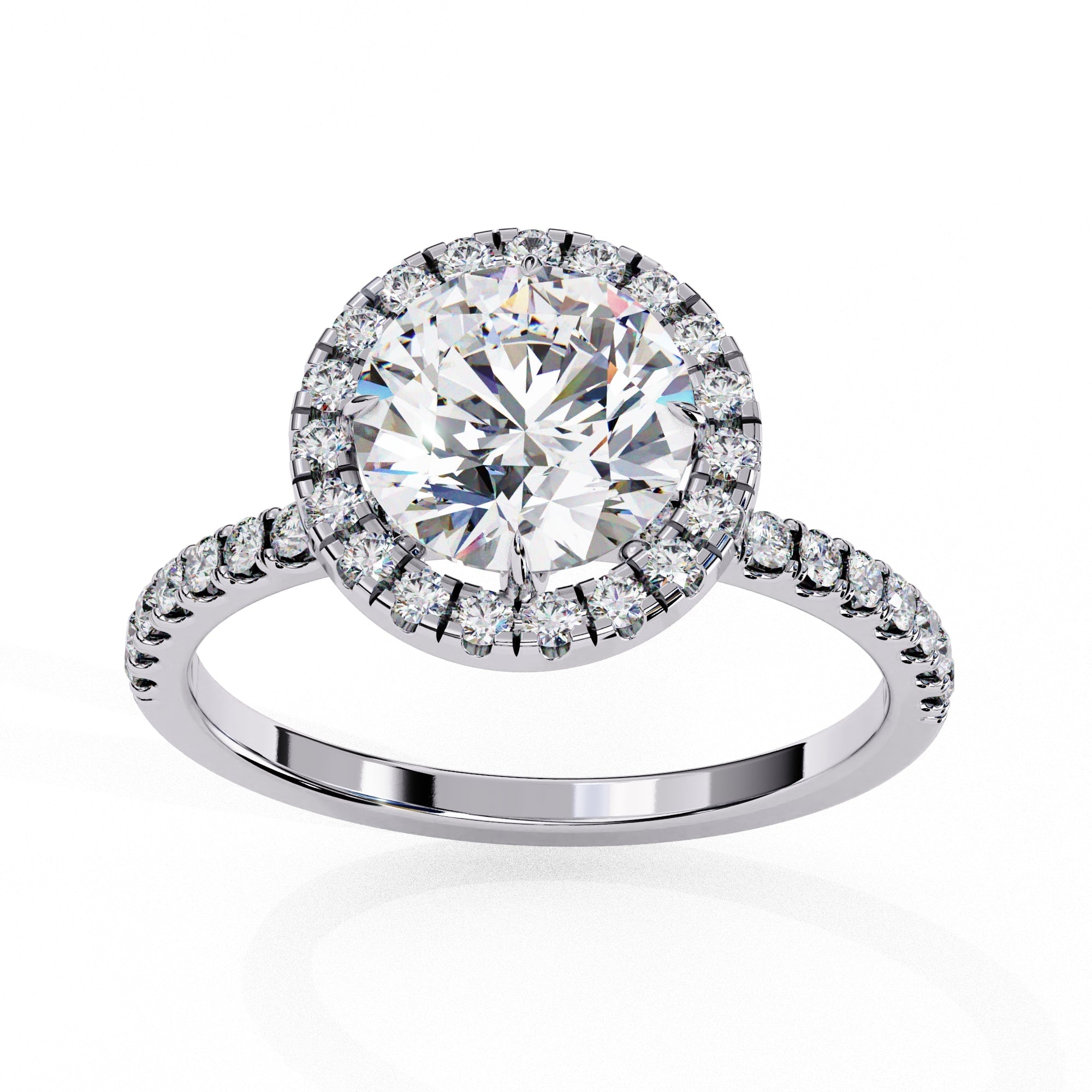 Halo Solitaire Engagement Ring With Round Cut Diamond
