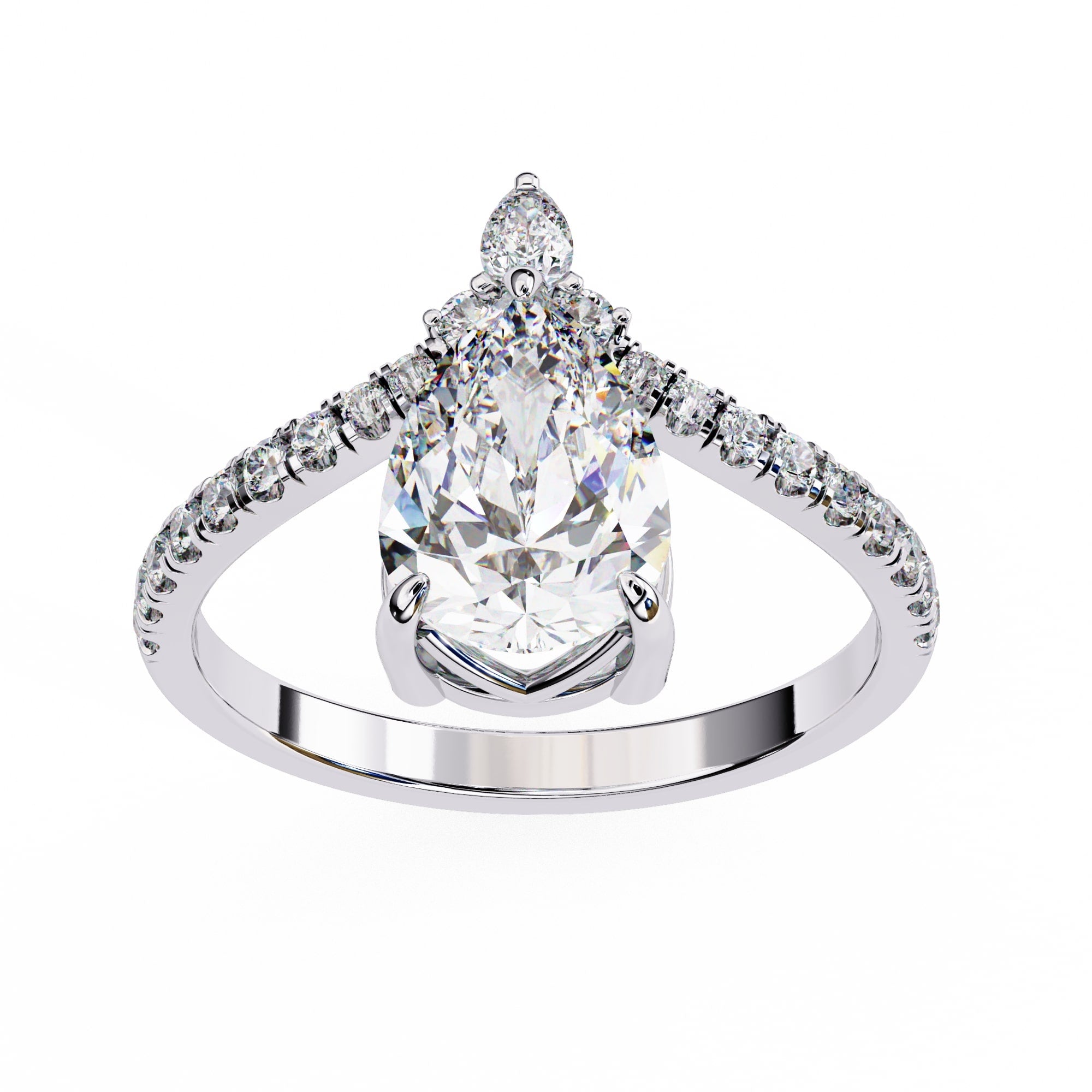 1.50 Carat Pear Cut Diamond Solitaire Accent Ring