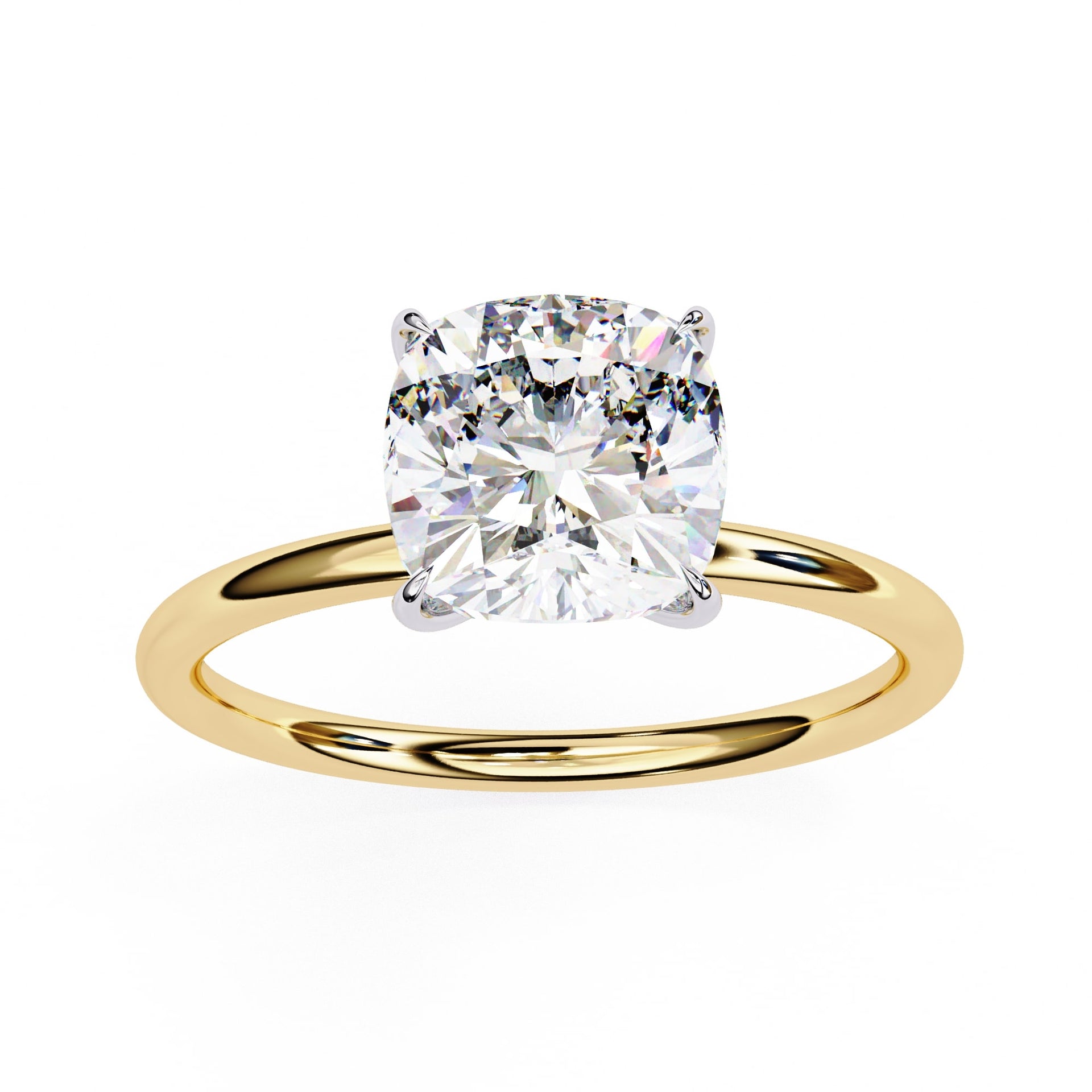 Cushion Cut Diamond Solitaire Ring With Gold Band