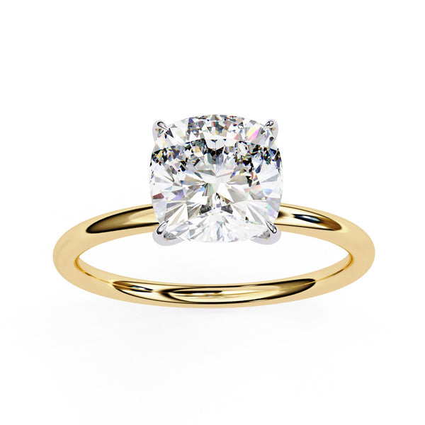 Cushion Cut Diamond Solitaire Ring With Gold Band