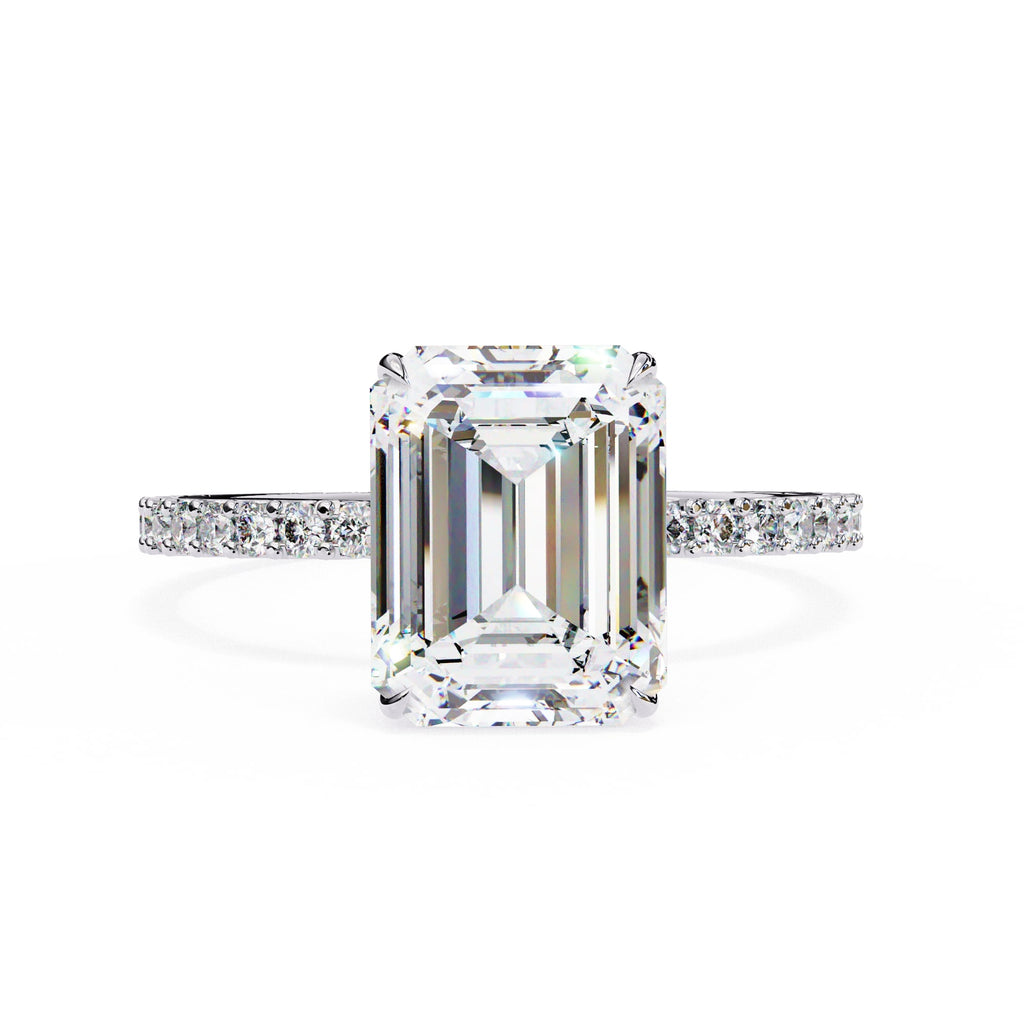 2.60 Carat Emerald Cut Lab Grown Diamond Side Stone Engagement Ring