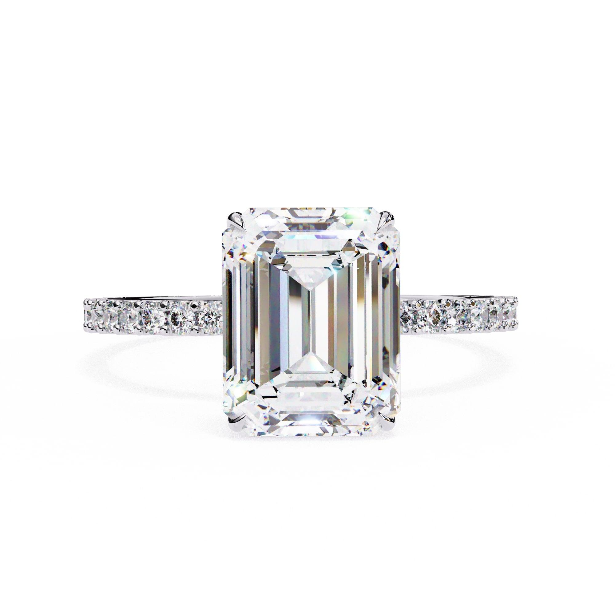 Emerald Solitaire Diamond Ring With Accent Setting