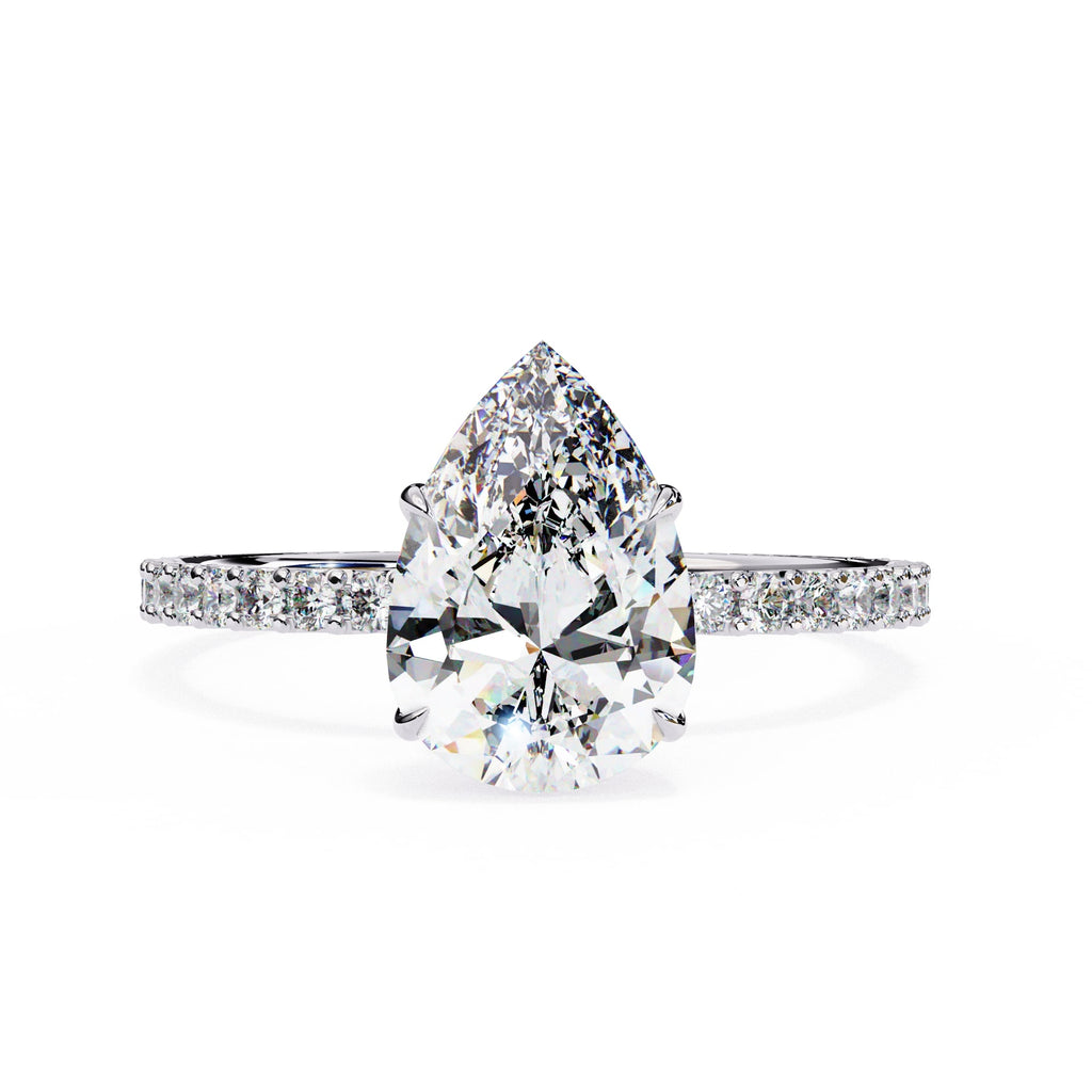 2 Carat Lab Grown Pear Cut Diamond Engagement Ring With Side Stones