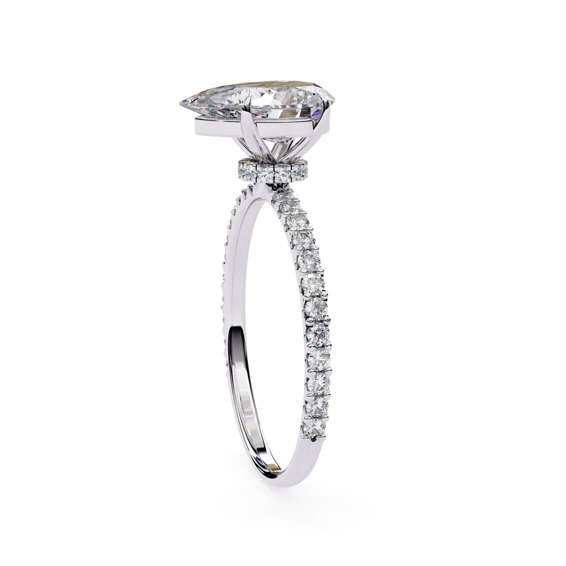Pear Diamond Solitaire Accent Engagement Ring